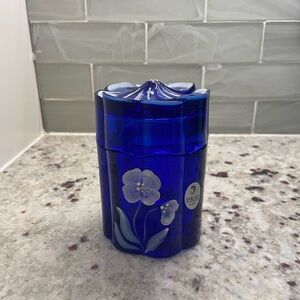 Fenton Navy Blue Hand Painted Glass Container w/Lid (EUC)